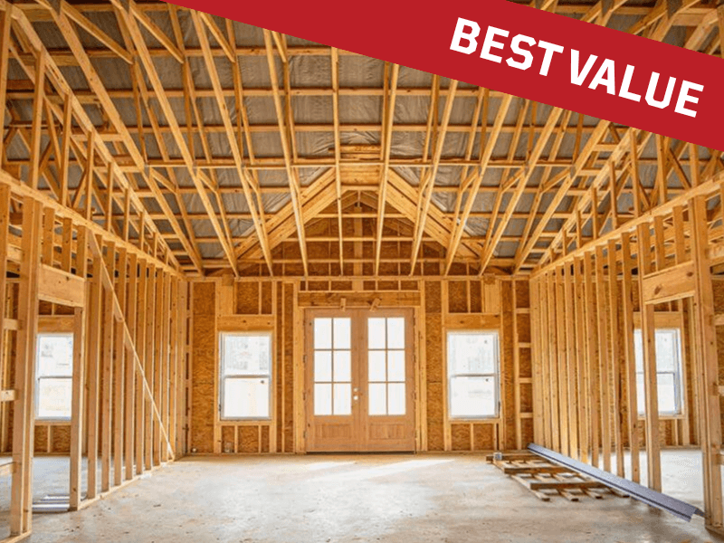 exterior shell interior framing barndominium with best value banner