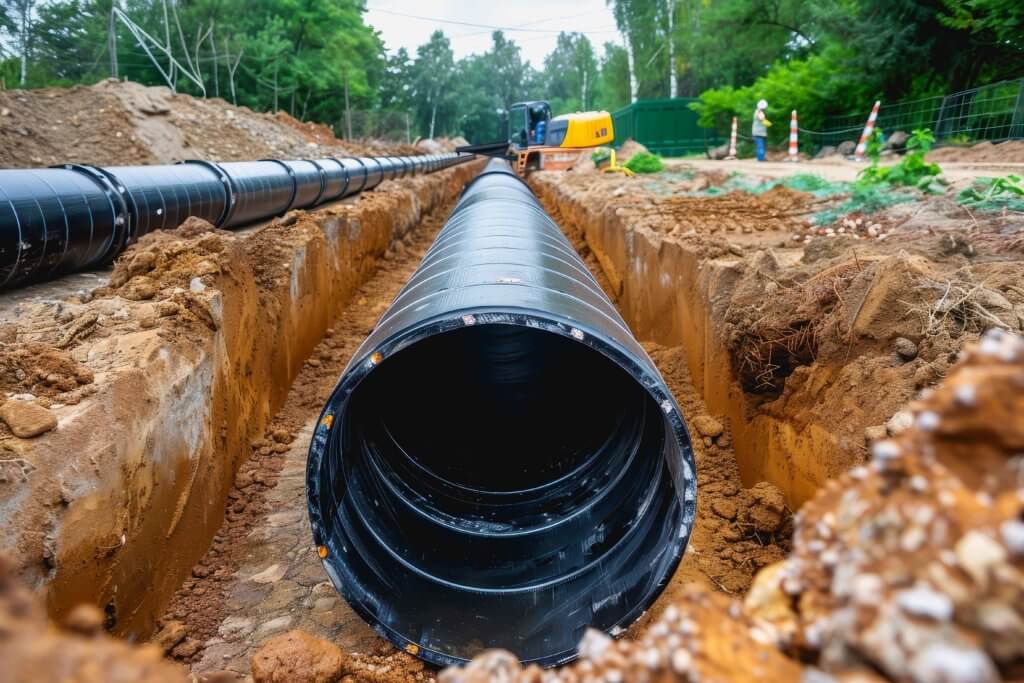 utility connection site prep pipe in ground of construction site