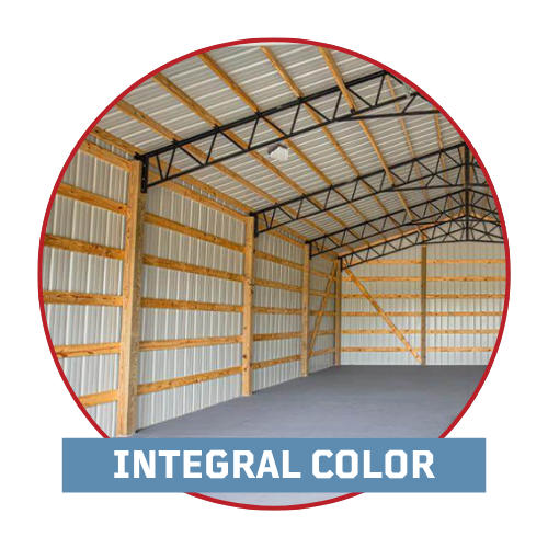 Integral Color Concrete Menu Icon with text and interior of garage with integral color in concrete