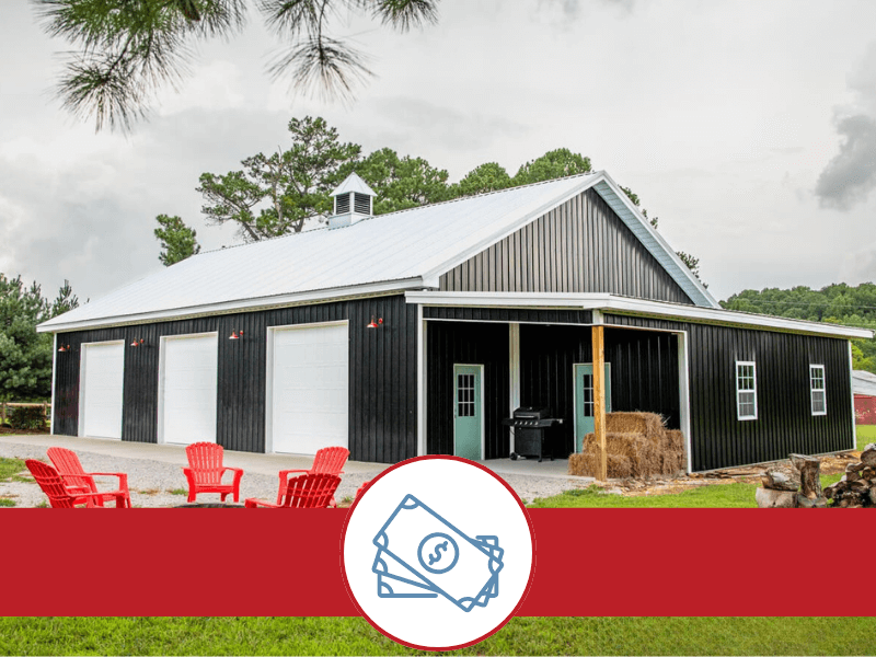 post frame barndominium with black metal