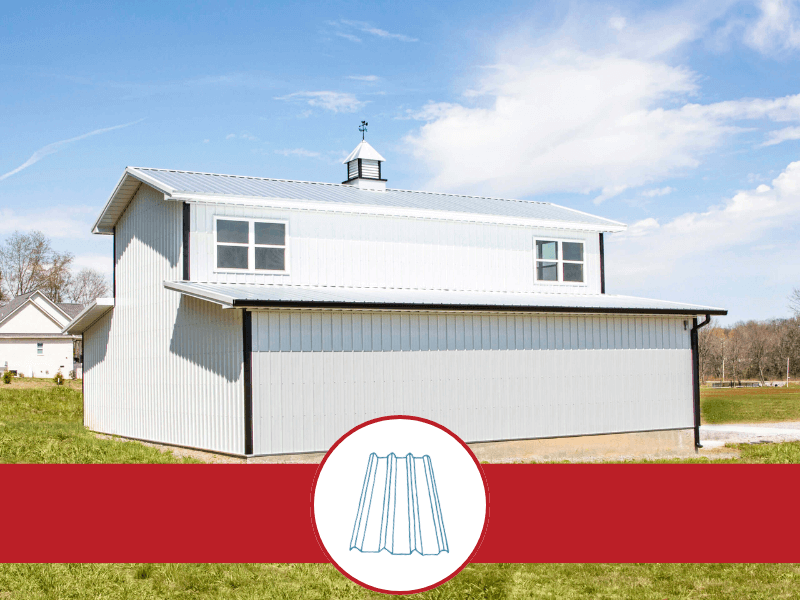 white post frame buildings with metal roofing and siding