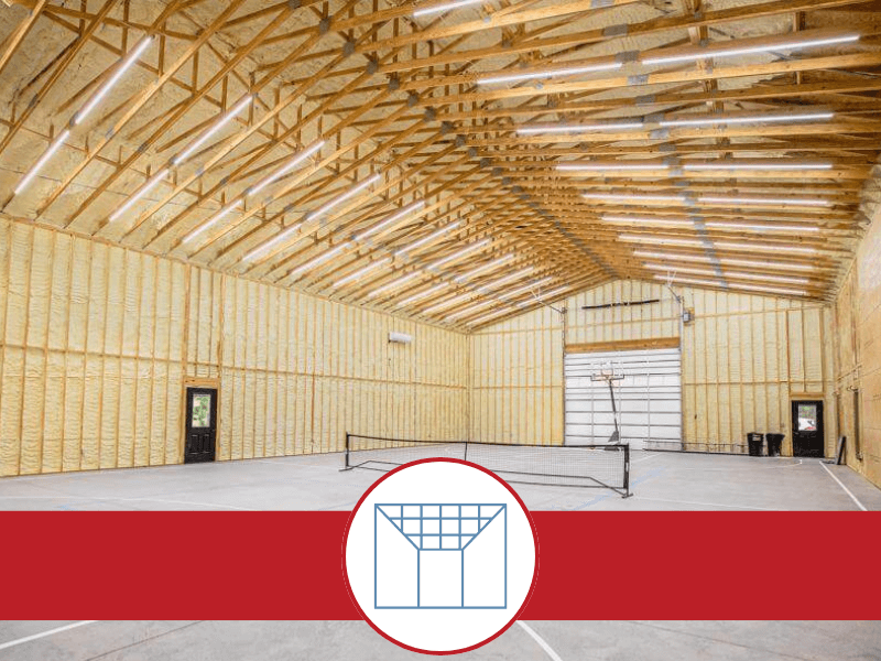 open interior of post frame building