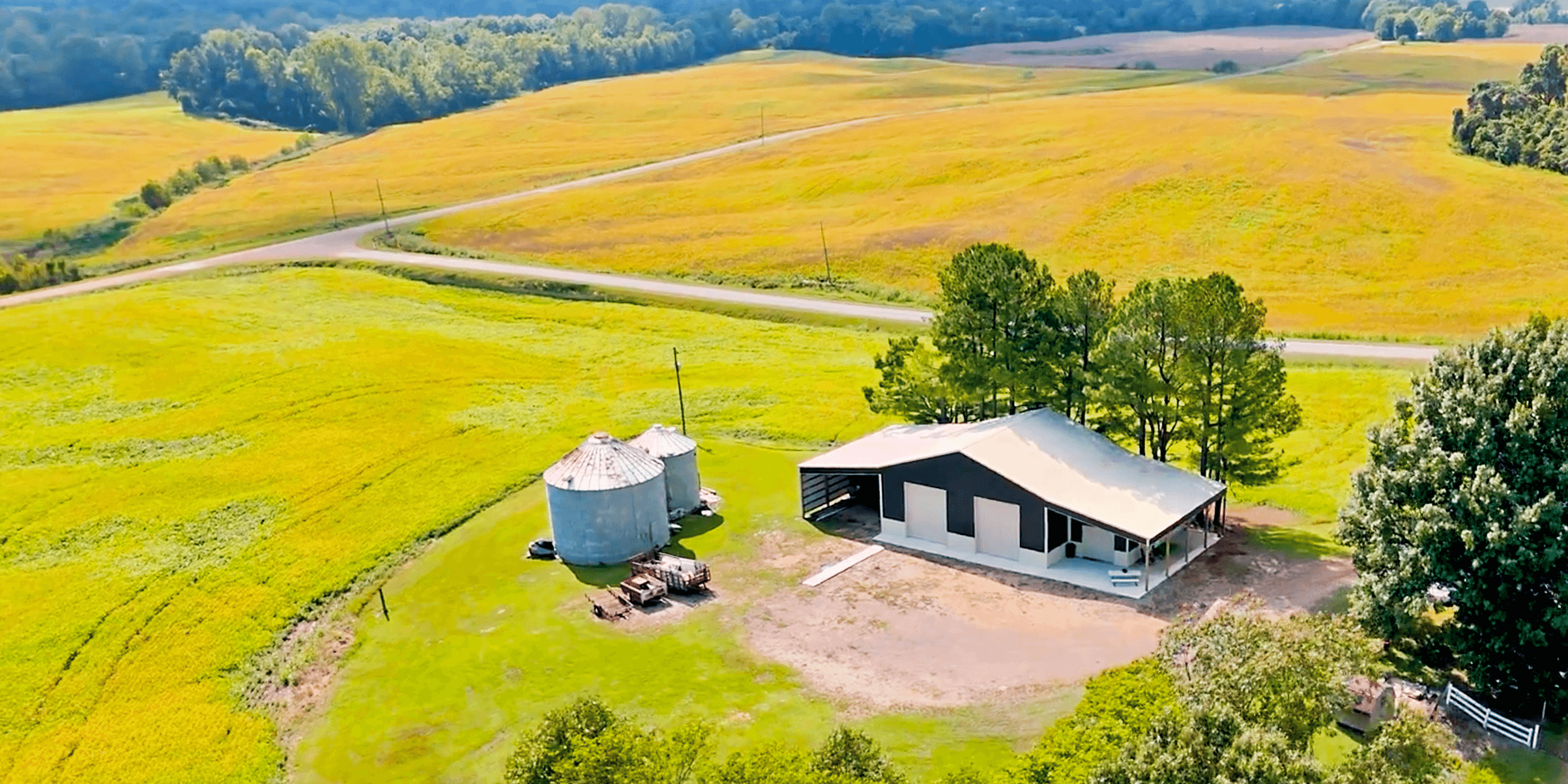 pole barn in field