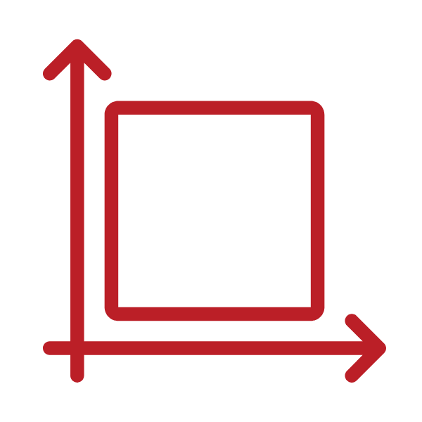 red icon with arrows and box for size