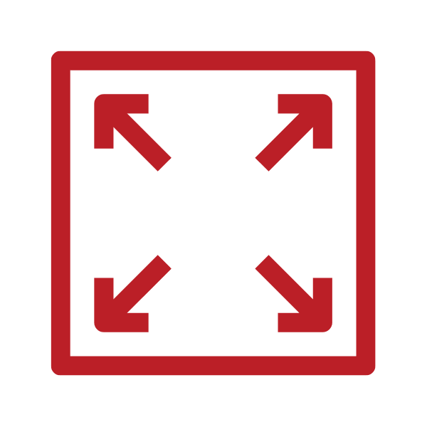 red square with arrows pushing out to corners for square footage