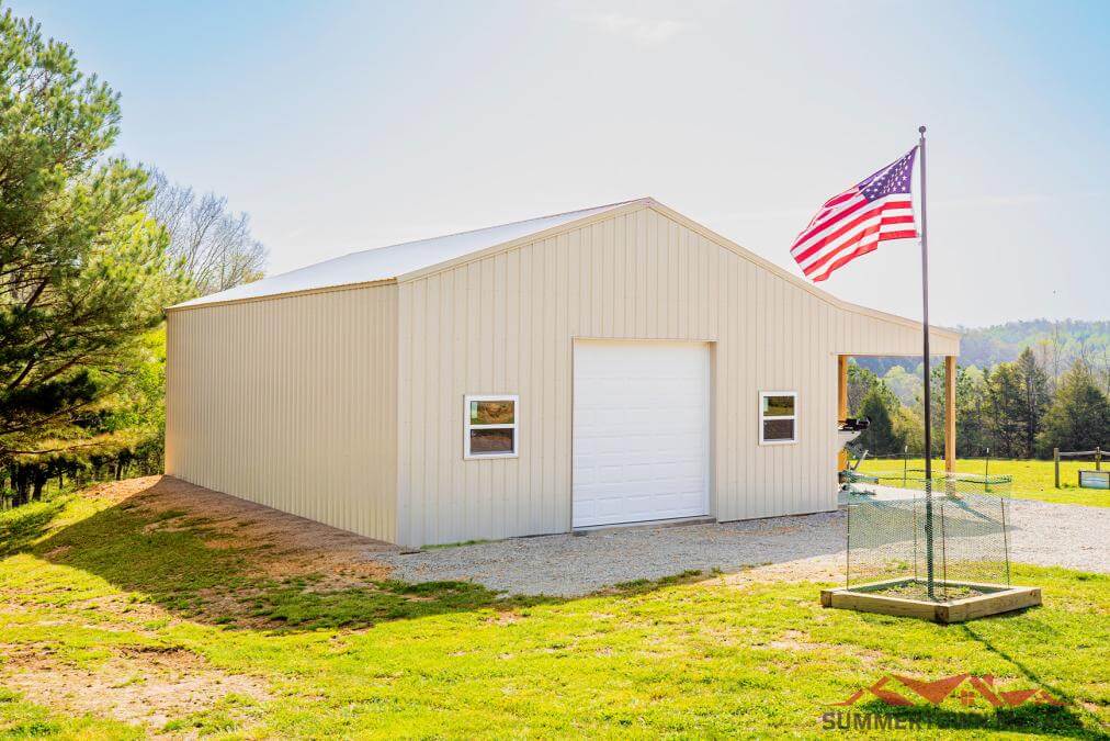 30x40x12 Residential Garage with Side Shed