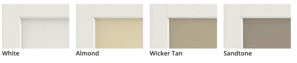 carriage court garage door color options: white, almond, wicker tan, sandstone