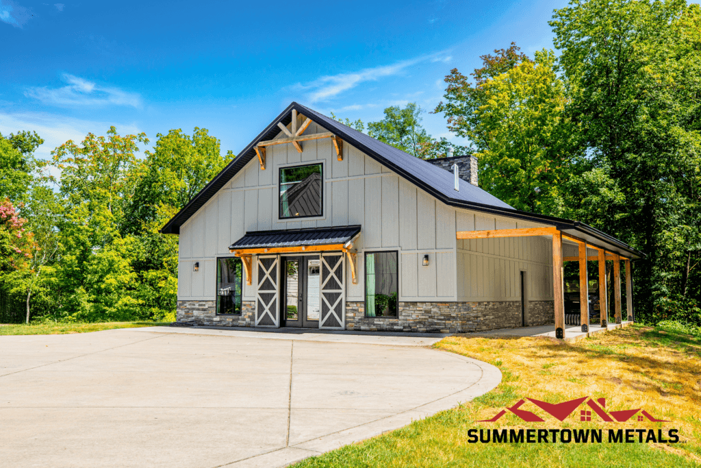 post frame recreational building with border concrete
