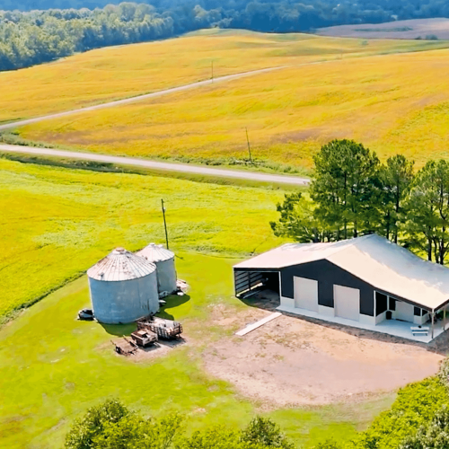 pole barn in field