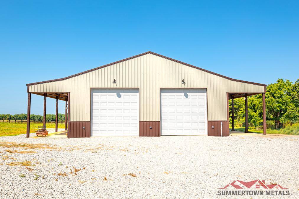 40x60x14 Farm and Ag Garage and Equipment Shed with Two Open Side Sheds