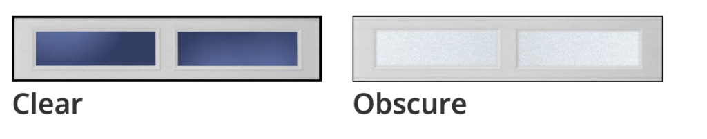 carriage court garage door glass options: clear or obscure