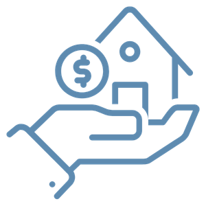 blue hand holding house with dollar sign icon