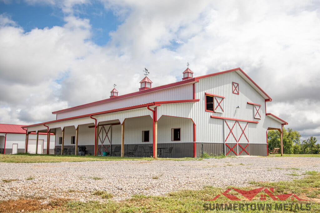 Custom 36x82x18 Monitor Style Barn with Double Slider Doors and Side Sheds